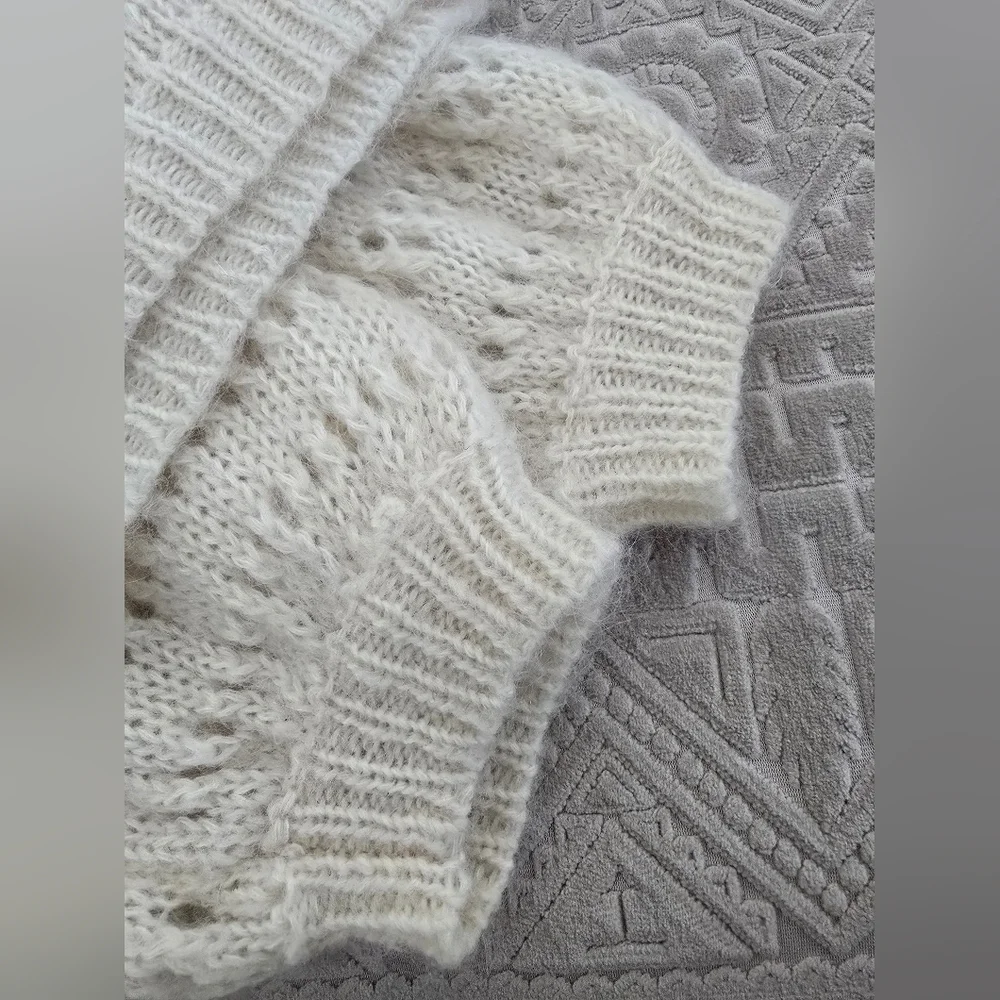 SÉZANE Dereck Fancy Knit Mohair Pointelle Cardigan Ivory Ecru S Like New RARE - Picture 10 of 12
